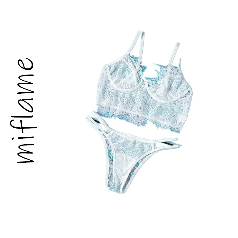 Miflame-Sexy set, mesh perspective lace, lace eyelashes, sexy three-point, underwear set