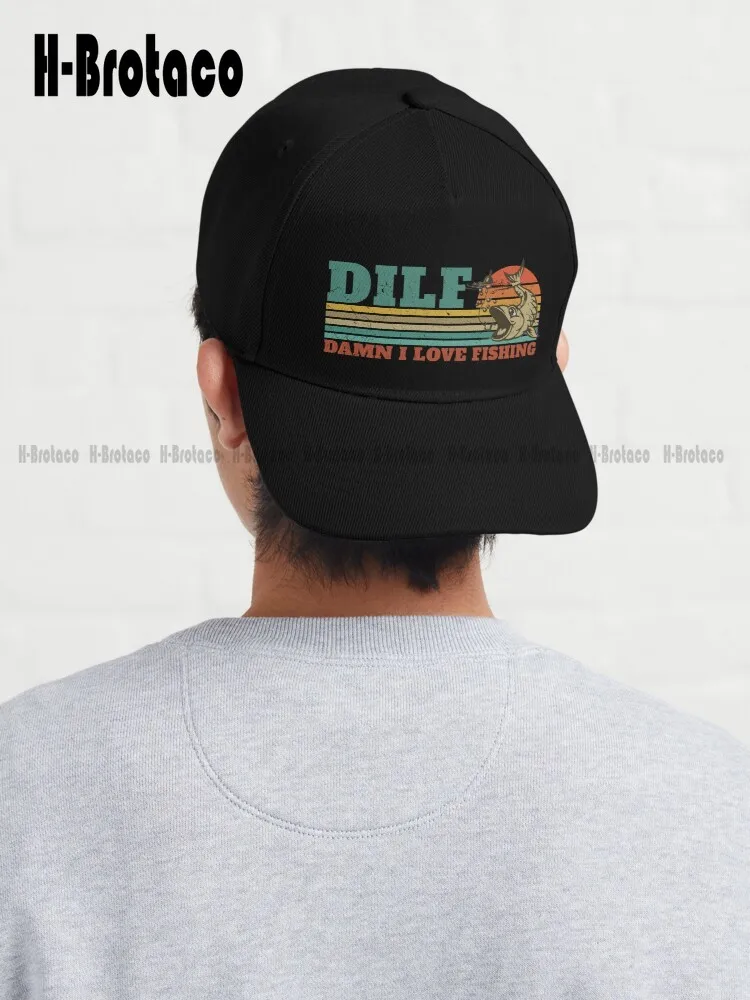 

Dilf Damn I Love Fishing Retro Vintage Sunset Fishing Baseball Cap Hats Comfortable Best Girls Sports Quick Dry Mesh Cap Cartoon