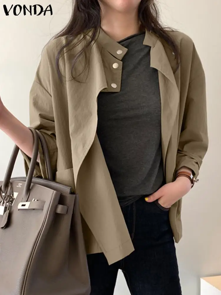 

Осенне-зимнее пальто, куртки с длинным рукавом 2023 VONDA Y2K, женские повседневные Асимметричные куртки со шнуровкой, женская одежда, оверсайз