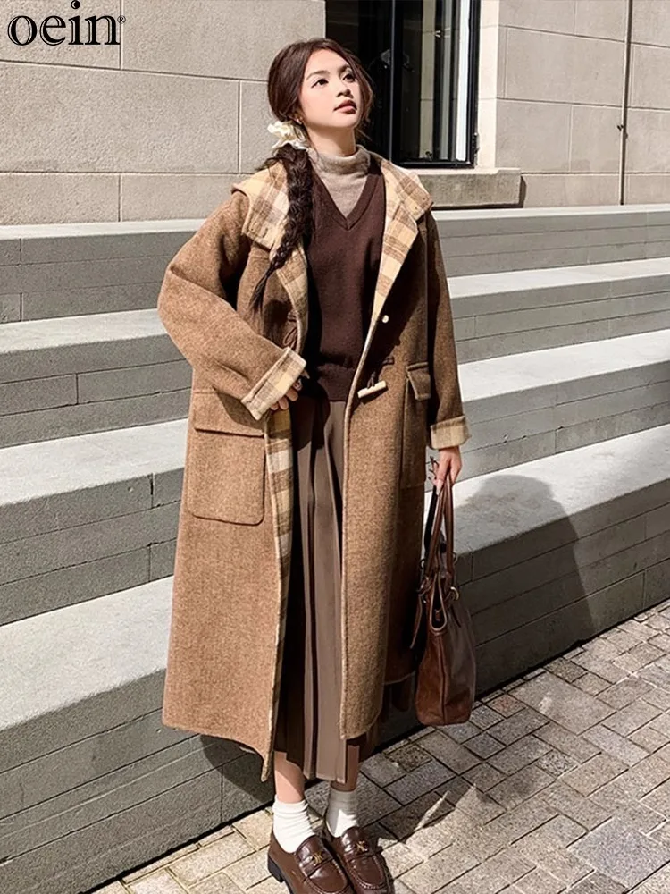 Шерстяная куртка с капюшоном и пуговицами в южнокорейском стиле того же стиля