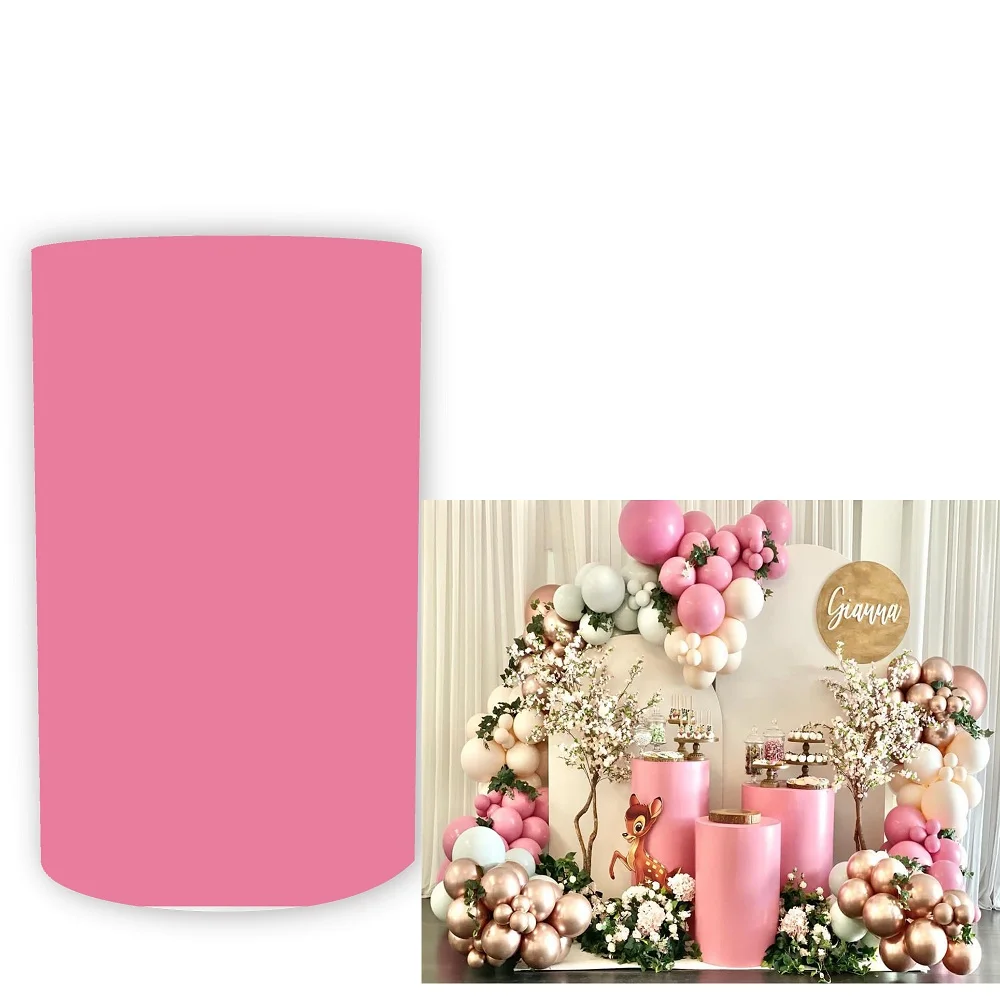

Розовый круглый пластиковый чехол для детского дня рождения, украшение для новорожденного ребенка, цилиндрическая крышка, чехол на подставку, искусственная кожа