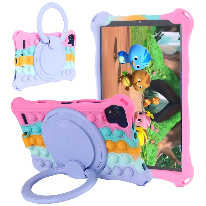 

For ALLDOCUBE Smile 1 8.0 inch T802 Smile1 Tablet PC Case Fashion Bracket 360 Degree Rotating Ring Stand Push Bubble Kids Cover