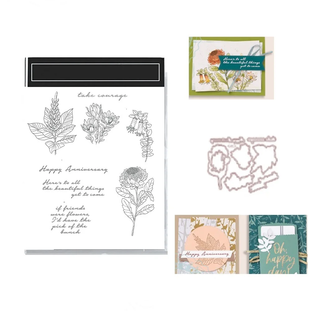 

2023 New Flower Plant Clear Stamps Dies Scrapbook Diary Decoration Embossing Die Diy Making Greeting Card Craft Kids Handmade