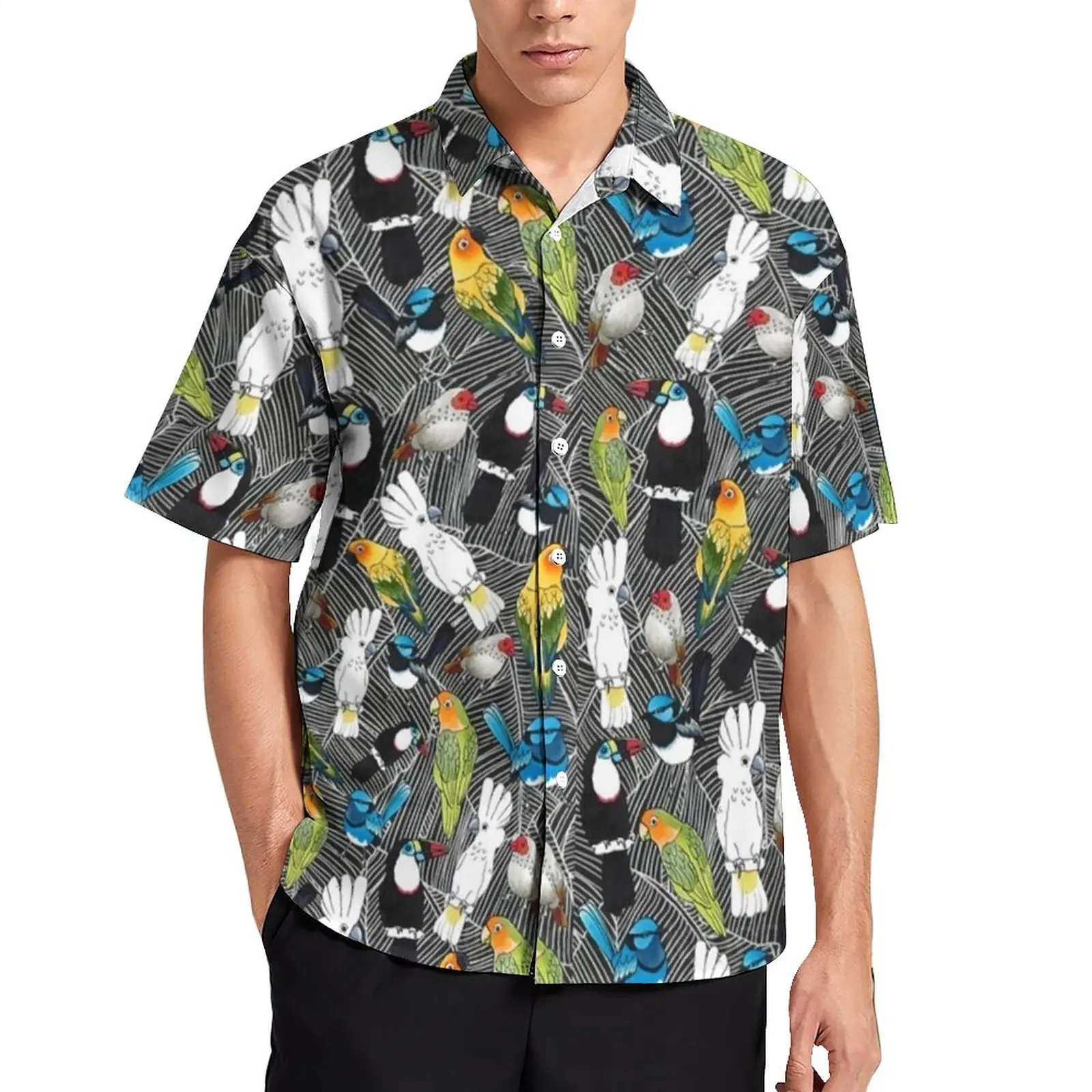 

Colorful Parrot Print Casual Shirts Birds Of Paradise Vacation Shirt Hawaii Trending Blouses Male Print Plus Size 3XL 4XL