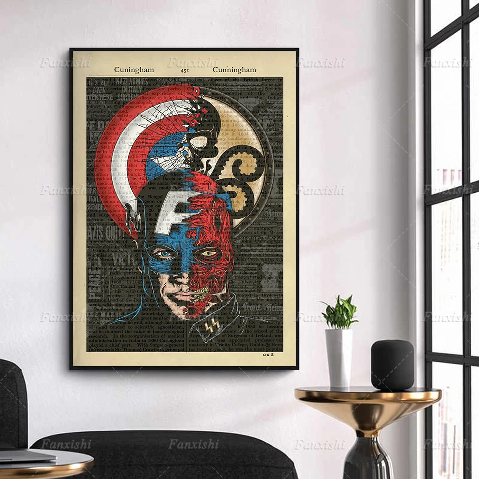 Винтажная Картина на холсте Капитан Америка против Красного Черепа |