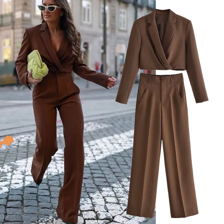 

Дженни и Дэйв 2022 Instagram блоггер сексуальный ретро короткий Блейзер Женская мода куртка с высокой талией Прямые повседневные Костюмы Брюки Ко...