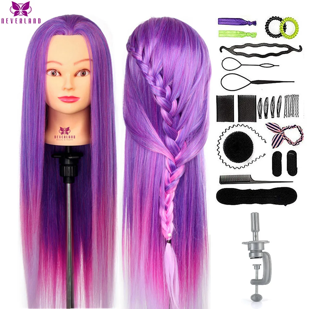 Ful Mannequin Head Purple Rainbow Long Hair Training Head Professional Hair Styling Practicedoll Heads