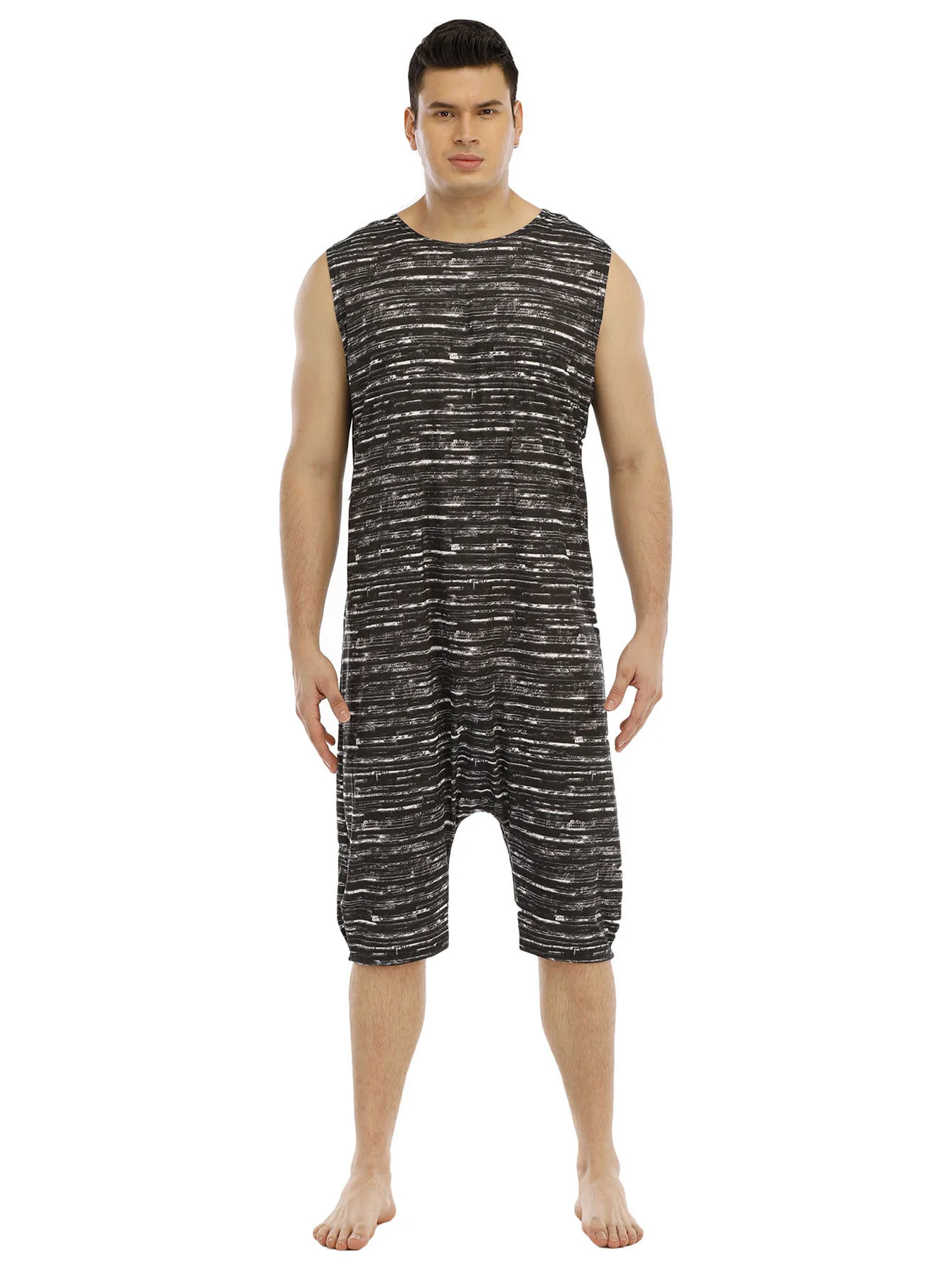 Sleepwear for Men Pijamas Hombre Star Hanging Sleeveless Casual One Piece Homewear Stripe Bodysuit Mens Onesie Pjs 2022 Summer