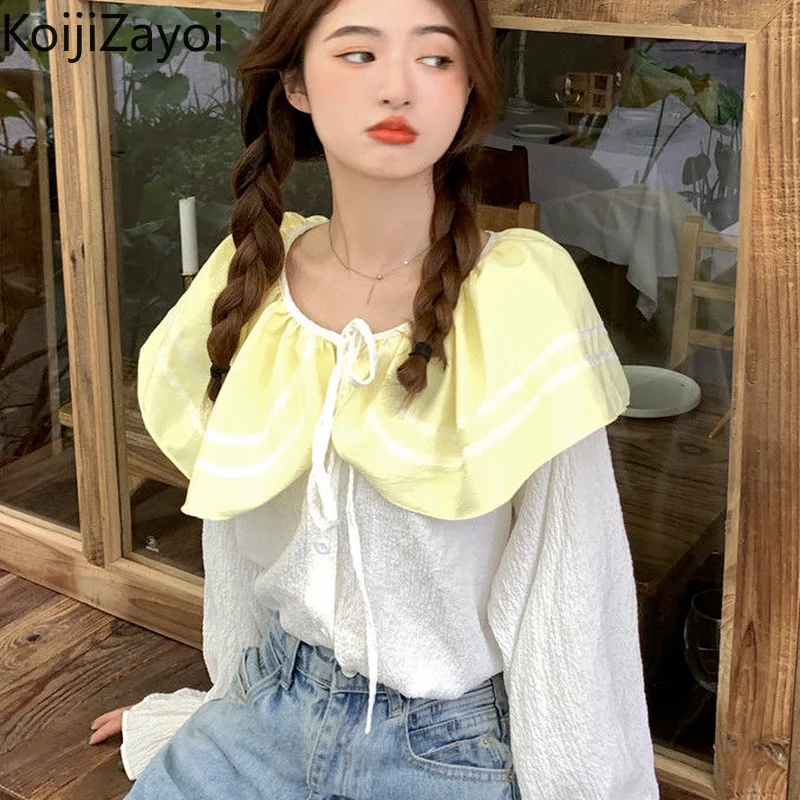 

Koijizayoi Sweet Women Spring Blouse Long Sleeves Peter Pan Collar Shirt Students Chic Korean Fashion Blusas 2022 Students Tops