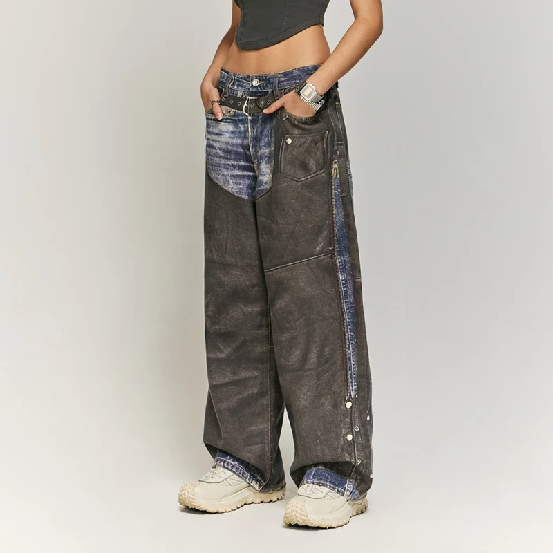 Модный индивидуальный дизайн искусственные двухсекционные джинсы с иллюзией