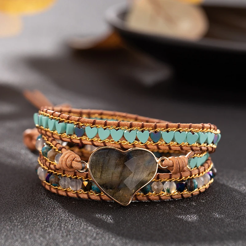 Браслет из натурального амазонита бирюзовый браслет трехслойный цветной