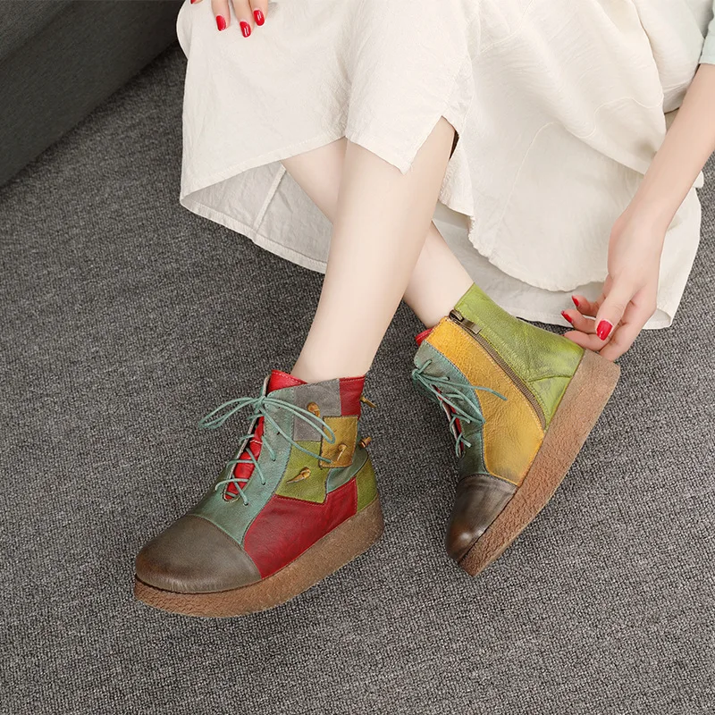 

Ankle Boots Women Leather Autumn Shoes For Women Handmade Genuine Leather Women Riding Knight Boots Wedge Heels 2022 Retro Shoes