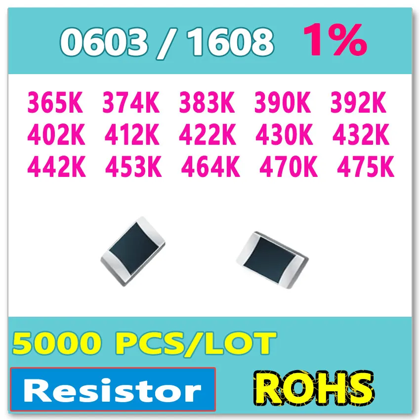JASNPROSMA OHM 0603 F 1% 5000 шт. 365K 374K 383K 390K 392K 402K 412K 422K 430K 432K 442K 453K 464K 470K 475K smd 1608 Резистор
