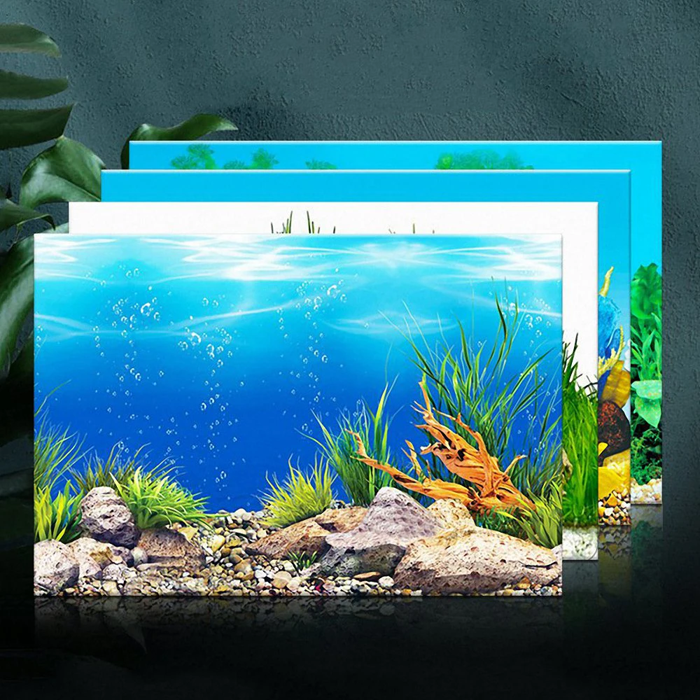 Aquarium Landscape Sticker Poster Fish Tank 3D Background Painting Sticker PVC Double-sided Ocean Sea Plants Backdrop Decor
