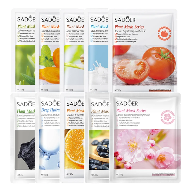 

10 шт. натуральная растительная маска для лица, увлажняющая маска для жирной кожи, Антивозрастные фрукты, оливковые корейские простыни, това...