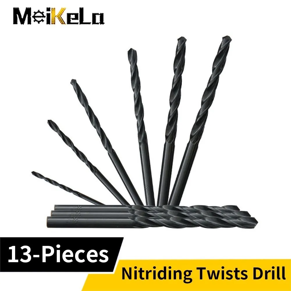 

Meikela 13Pcs HSS Drill Bit Set Carbon Steel Material Black Coated Woodworking Twist Drill Bit DIY Wood Metal Drilling 1.5-6.5mm