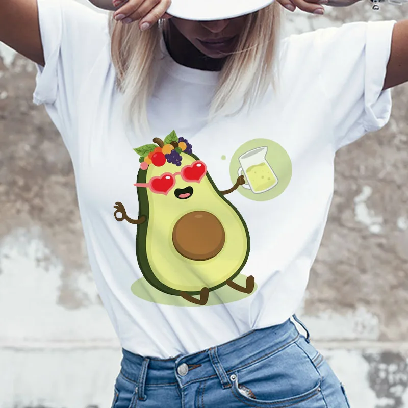 

Женская футболка с коротким рукавом, круглым вырезом и принтом авокадо
