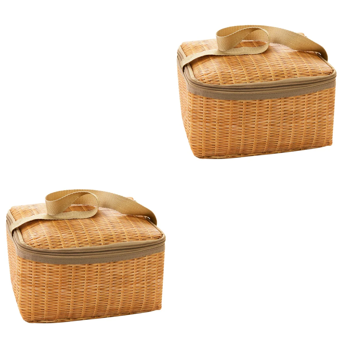 

2pcs Imitation Rattan Lunch Bag Waterproof Portable Insulated Thermal Storage Bag