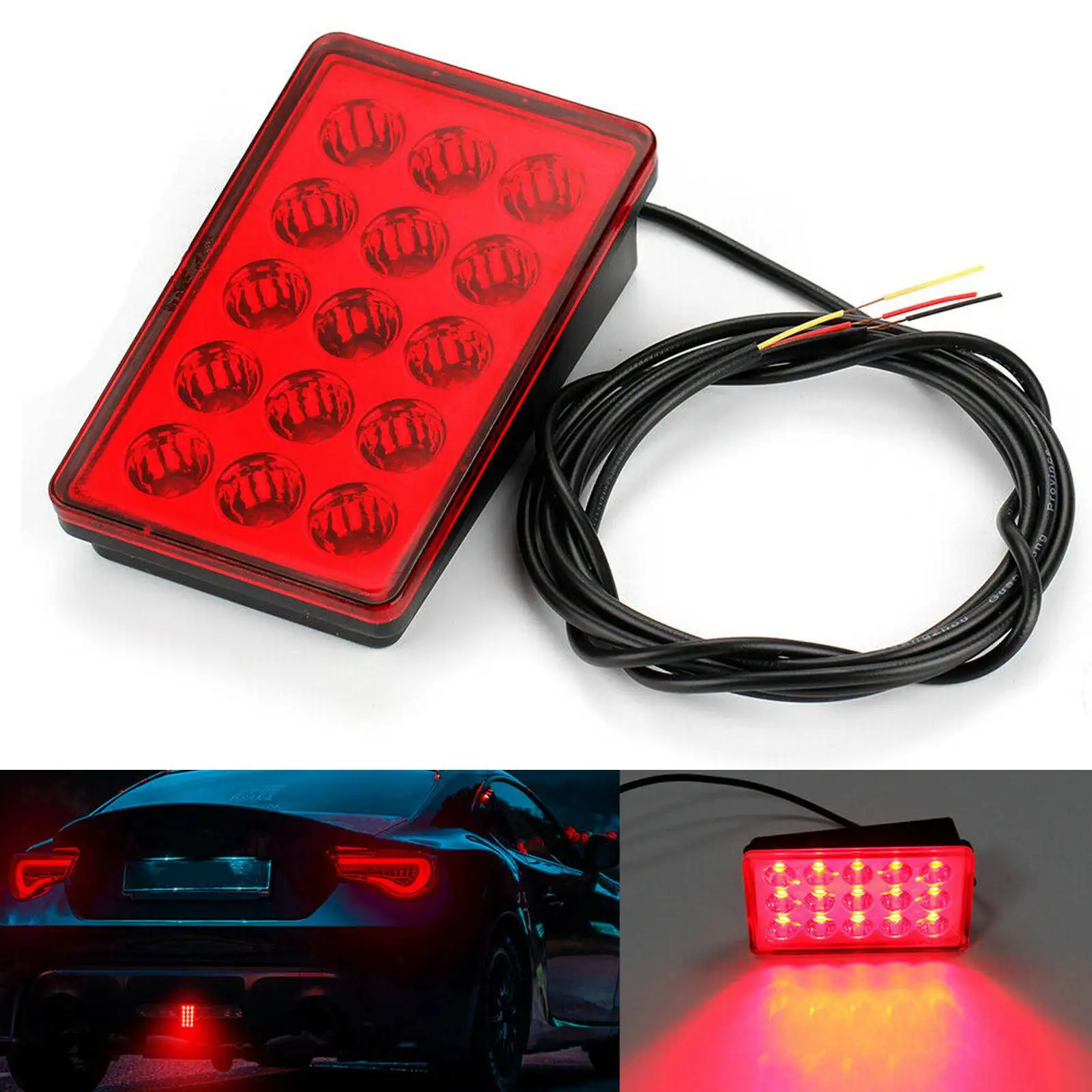 

F1 Style 15 LED Rear 3rd Third Strobe Flashing Tail Brake Stop Light Universal