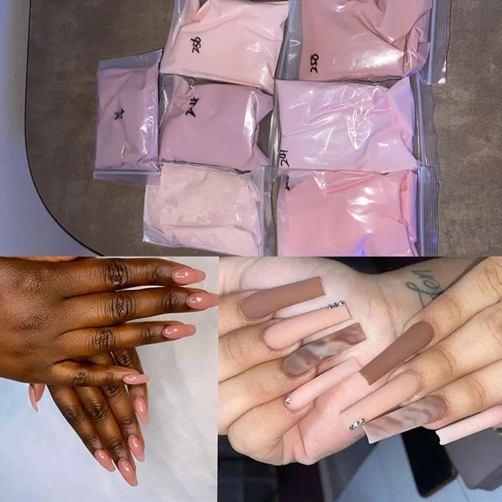 

50g Nude Nail Art Acrylic Powder,3 in 1Nude Color Crystal Pink Brown Extension/Dipping/Engraving Nail Powder,With Poly Nail Gels