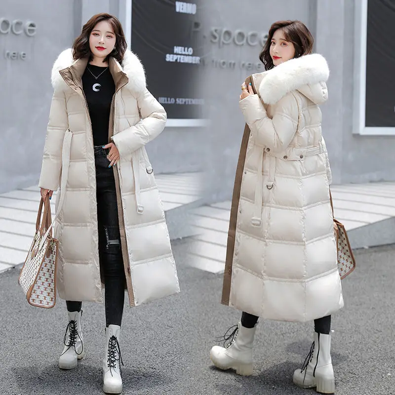 Women Winter Warm Cotton Padded Coat Female Hooded Solid Color Long Parkas Ladies Loose Bread Thicken Wadded Snow Outerwear G338