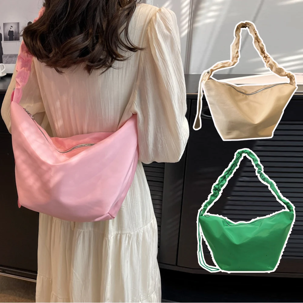 

Женская сумка через плечо, нейлоновые большие сумки в виде пельменей, плиссированные сумки на плечо с ремешком, украшенные рюшами, с молнией