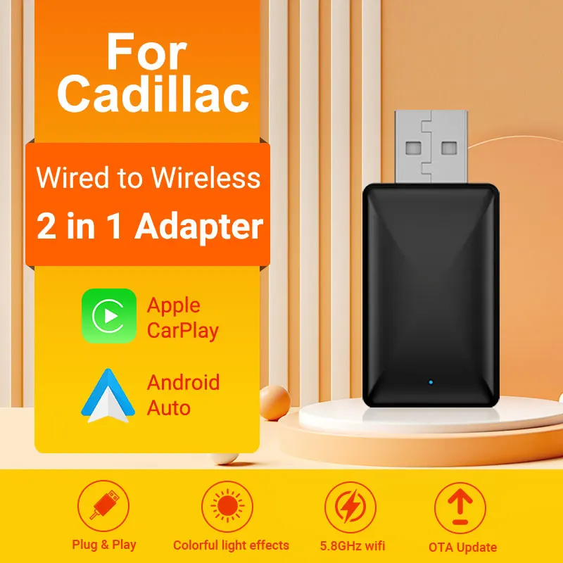 Беспроводной адаптер Carplay Android Auto Wireless Smart Dongle 2in1 для Cadillac ELR ATS CTS CT6 XTS XT4 CT4‐V CT5‐V XT6