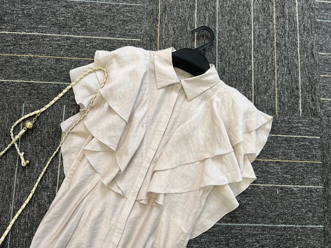 Женская блузка без рукавов Kuzuwata летняя японская рубашка с оборками лацканами