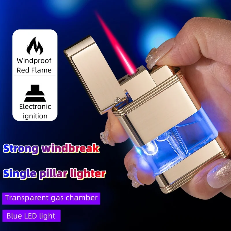 

Metal Strip Light Creative Personality Single Flame Pillar Pink Flame Outdoor Windproof Lighter With Visible Air Compartment Men