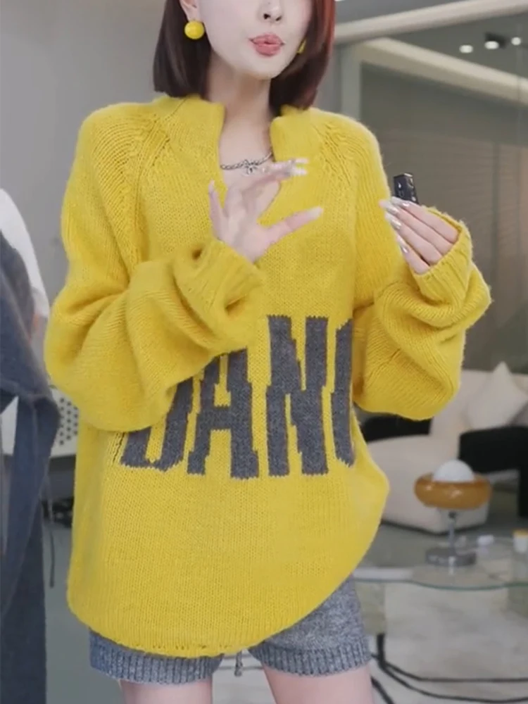 Осень 2024 европейские товары модный американский бренд свободный трикотаж