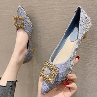 2022 new brand sexy women thin heels pumps spring autumn pointed toe metal button office ladies work party single shoes blue