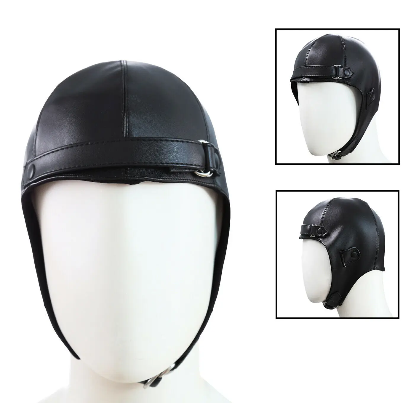 

Aviator Faux Leather Head Hood Headgear Pilot Flight Caps Black Helmet Hats BDSM Bondage Slave Role Play Adult Game Sex Toys