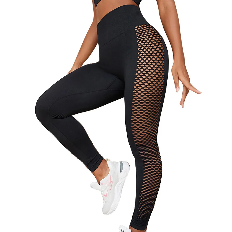 European and American cutout yoga pants autumn and winter fitness clothes high waist hip lift sports exercise pants