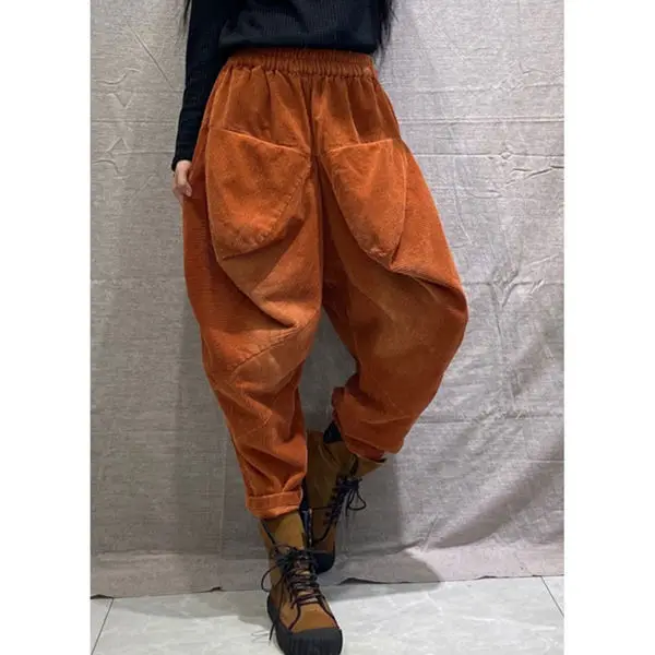 Плотные и плюшевые корейские повседневные новые вельветовые шаровары женские