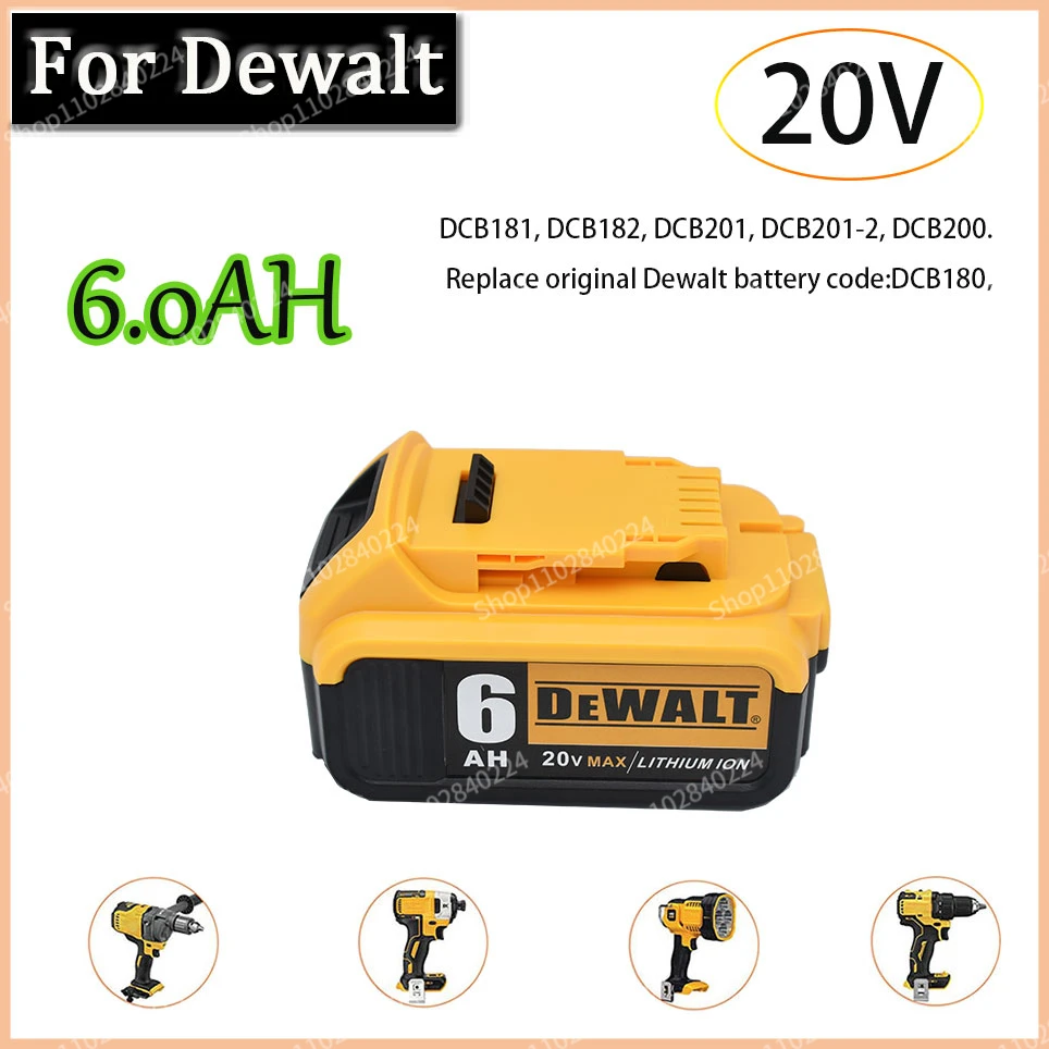 DeWalt 20V 6.0AH /6000MAH Li-Ion battery power tool replacement for DeWalt DCB184 DCB181 DCB182 DCB200 18V battery