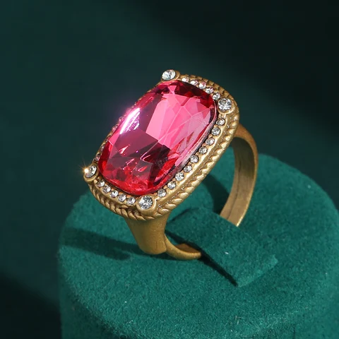 Винтажное кольцо LOVE GREEN LIVE GREEN из меди с розовым цирконом для женщин