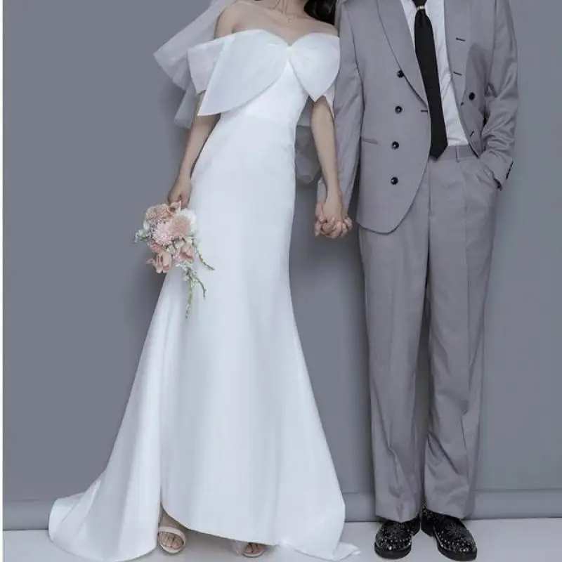 Свадебные платья с милым бантом и вырезом лодочкой элегантное платье русалки