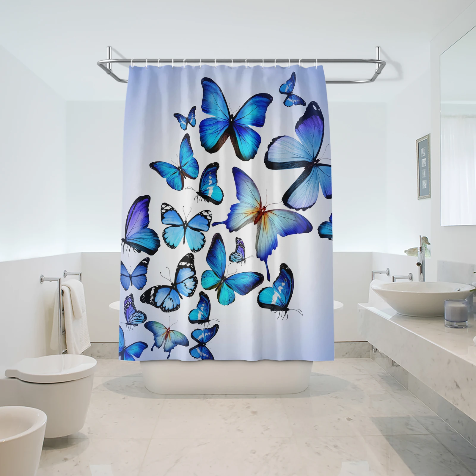 

Butterfly Shower Curtain Waterproof Polyester Cloth Decoration 3D Multicolored Butterfly Bathroom Curtain Decor Floral Curtains