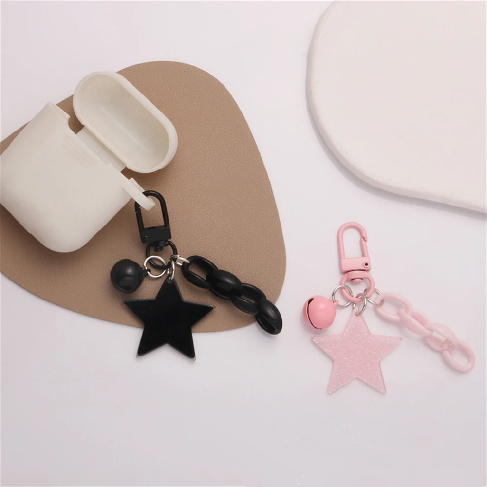 Glitter Stars Acrylic Keychain Bell Pendant Keyring for Girls Backpack Charm Headphone Case Accessorie Creative Friendship Gifts
