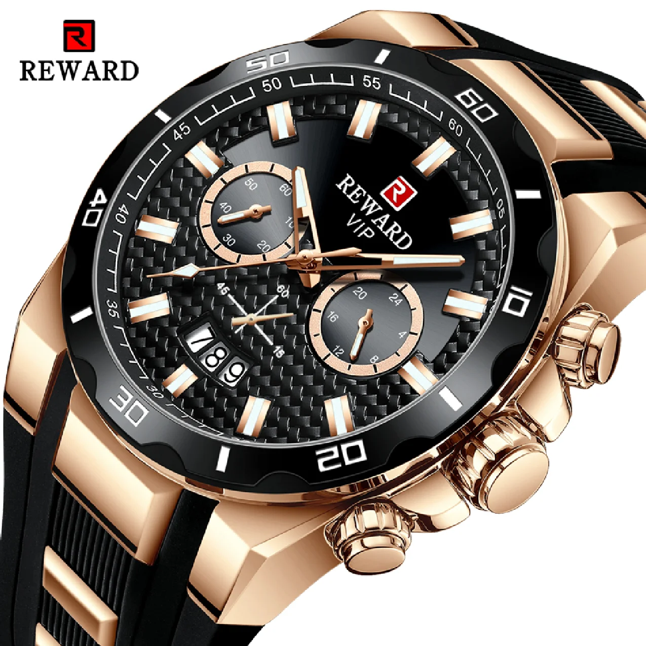 

REWARD Fashion Big Dial Men's Watch Men Top Brand Luxury Chronograph Silicone Sport Quartz Watches Waterproof relogio Masculino
