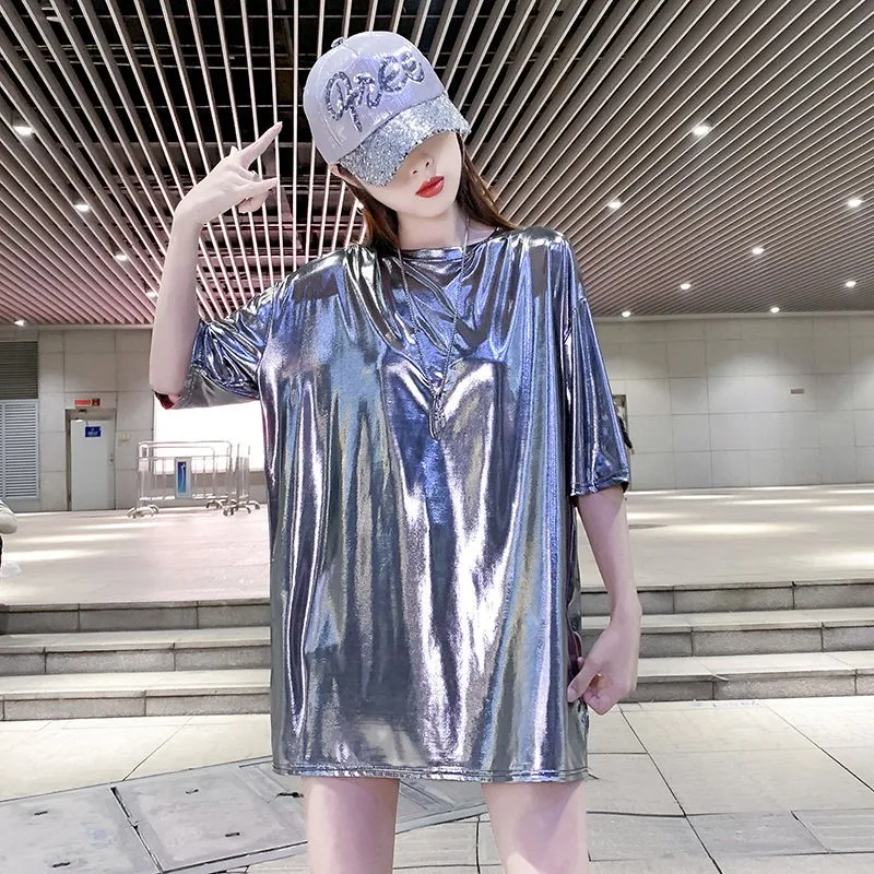 Футболка с блестками для мужчин и женщин блестящий Повседневный Топ в стиле