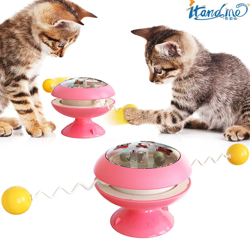 

Rotating Toys for Cats Teasing Cat Turntable Cat Toy Interactive with Catnip Teasing Cat Stick Cat Companion Toy Suction Cup