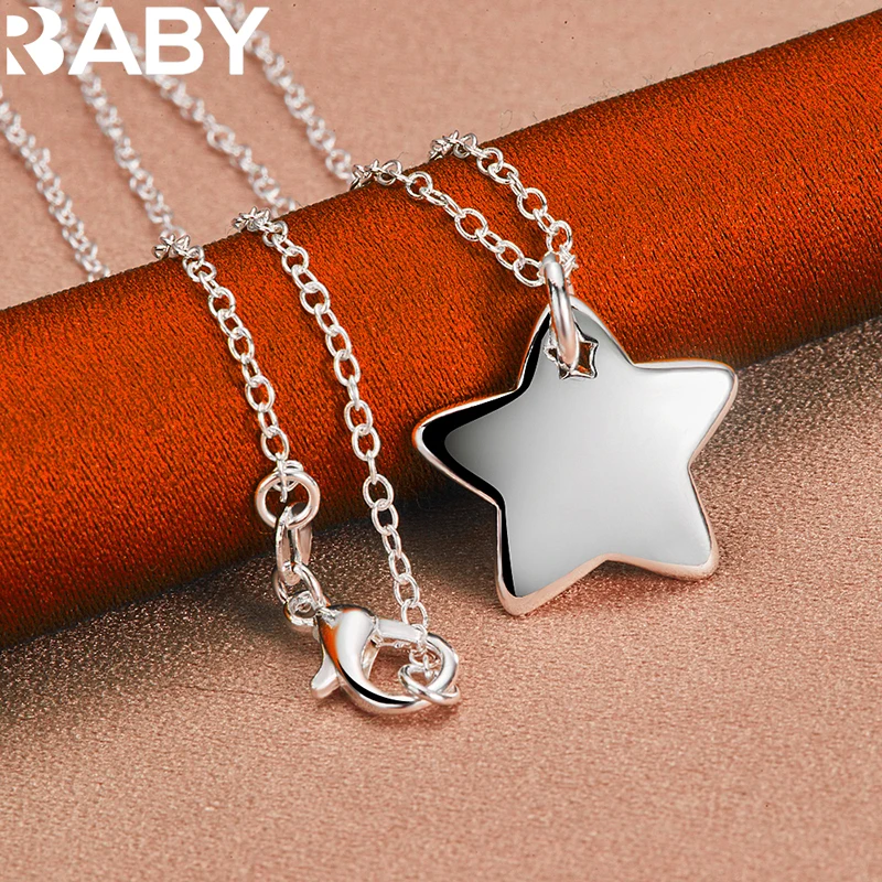 

URBABY 925 Sterling Silver Star Pendant Necklace For Women Man 18-30 Inches Chain Fashion Jewelry Classic Popular Accessories