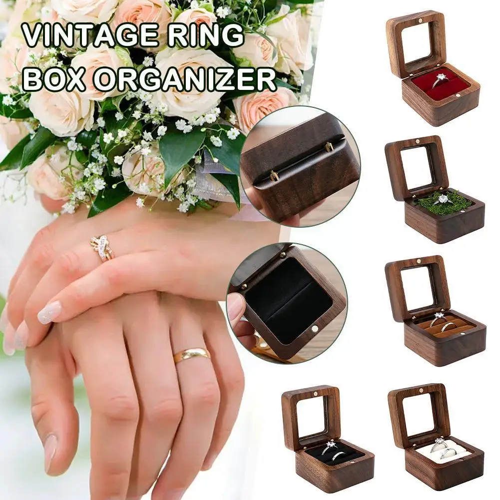 

Vintage Marriage Proposal Wooden Jewelry Box Small Travel Mini Pendant Storage Ears Box Ears Portable Jewelry E8q0