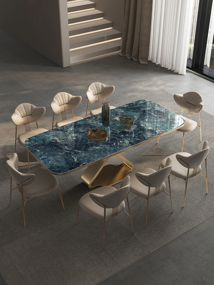 

Italian light luxury dining table modern simple villa dining table combination marble home high-end luxury stone rock table
