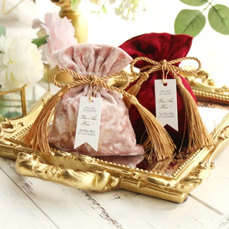 

10/30Pcs Velvet Gift Bags 3 Sizes Wedding Party Velvet Candy Box Gift Bags Birthday Candy Bags With Drawstring Flannel Bag