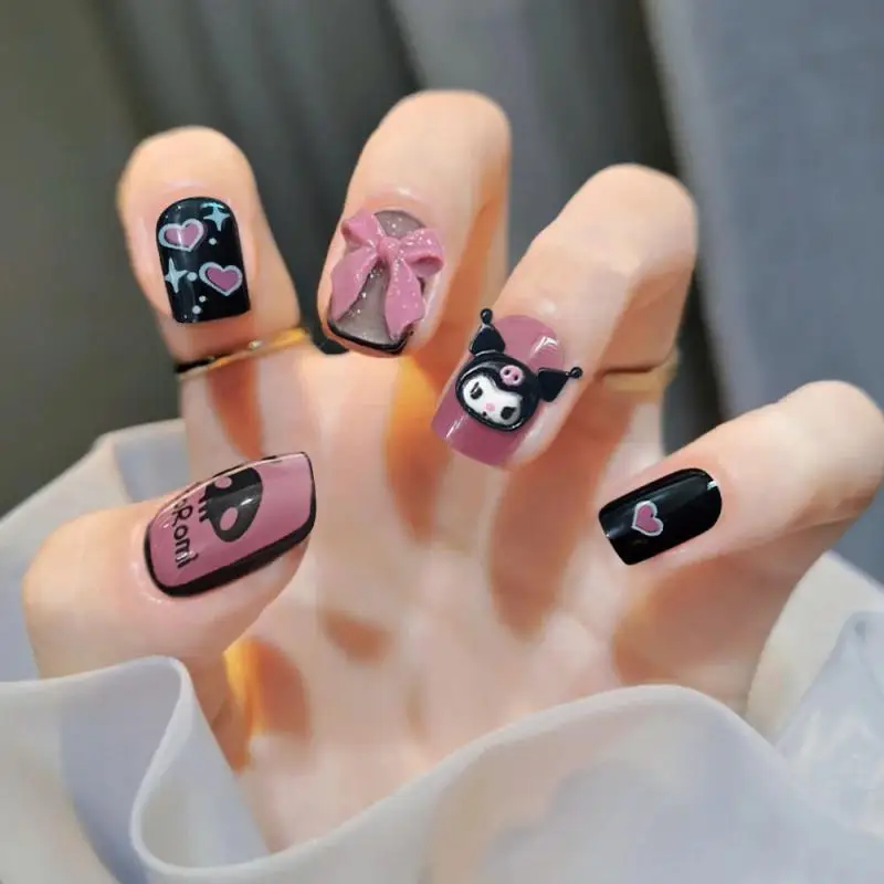 

Nail Stickers Sanrio Kuromi Accessories Anime Cute Cartoon Kawaii Finished Product Detachable Reusable Darkness Manual Girl Gift