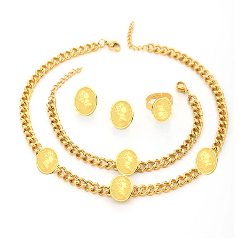 Комплект из колье серёг и кольца нержавеющей стали 316L