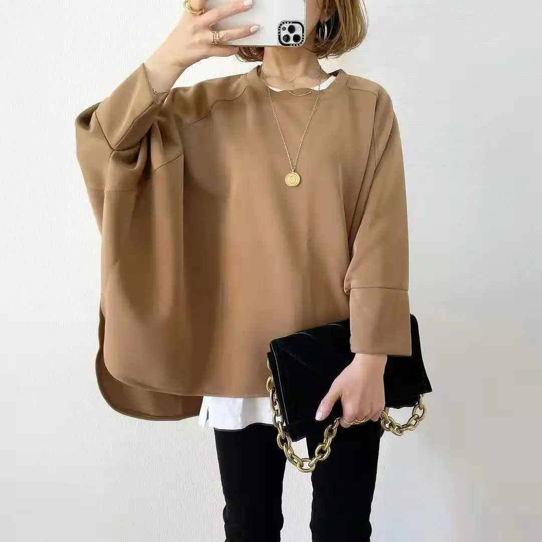 

2023 Japanese Women's Wear New Hot Selling Mid Sleeve Irregular Loose Solid Color T-shirt 5 Colors Casual Fashion Women's Wear