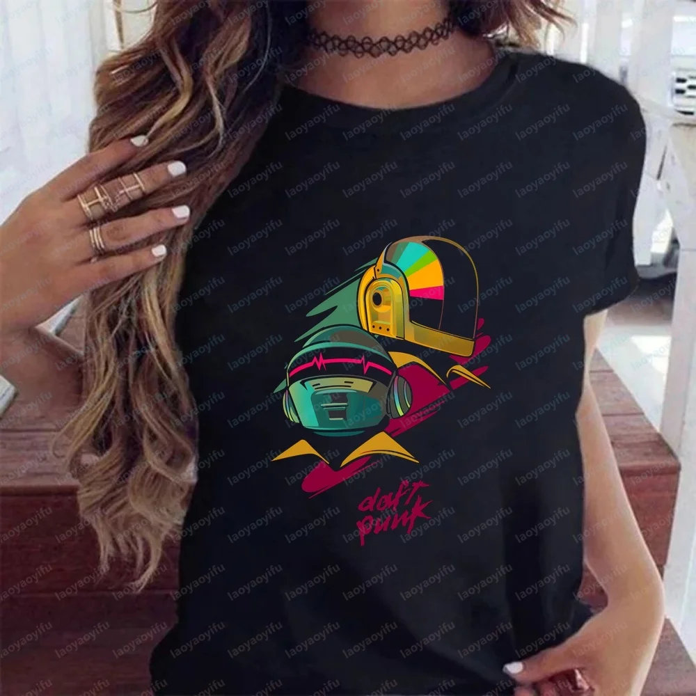 Футболка Daft Punk - свободная летняя модель в стиле Харадзюку с коротким рукавом для мужчин и женщин - комфортная футболка большого размера с принтом (art.: 3920dc97058b2) - 3920dc97058b2